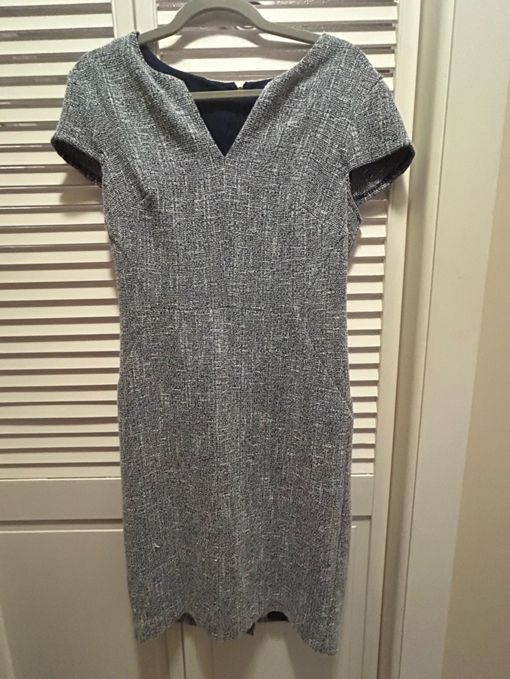 Banana Republic Grey Tweed V-Neck Midi Sheath Dress